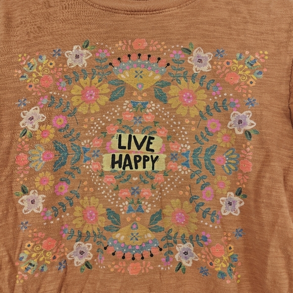 Natural Life Boyfriend Tee Shirt In Orange Boho "Live Happy" Size XS Women's - Picture 8 of 11